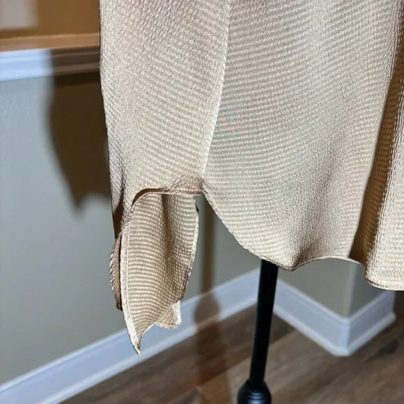 Michael Kors Women's Gold Pullover Blouse with Long Sleeves and ties on Sleeves - Picture 5 of 7